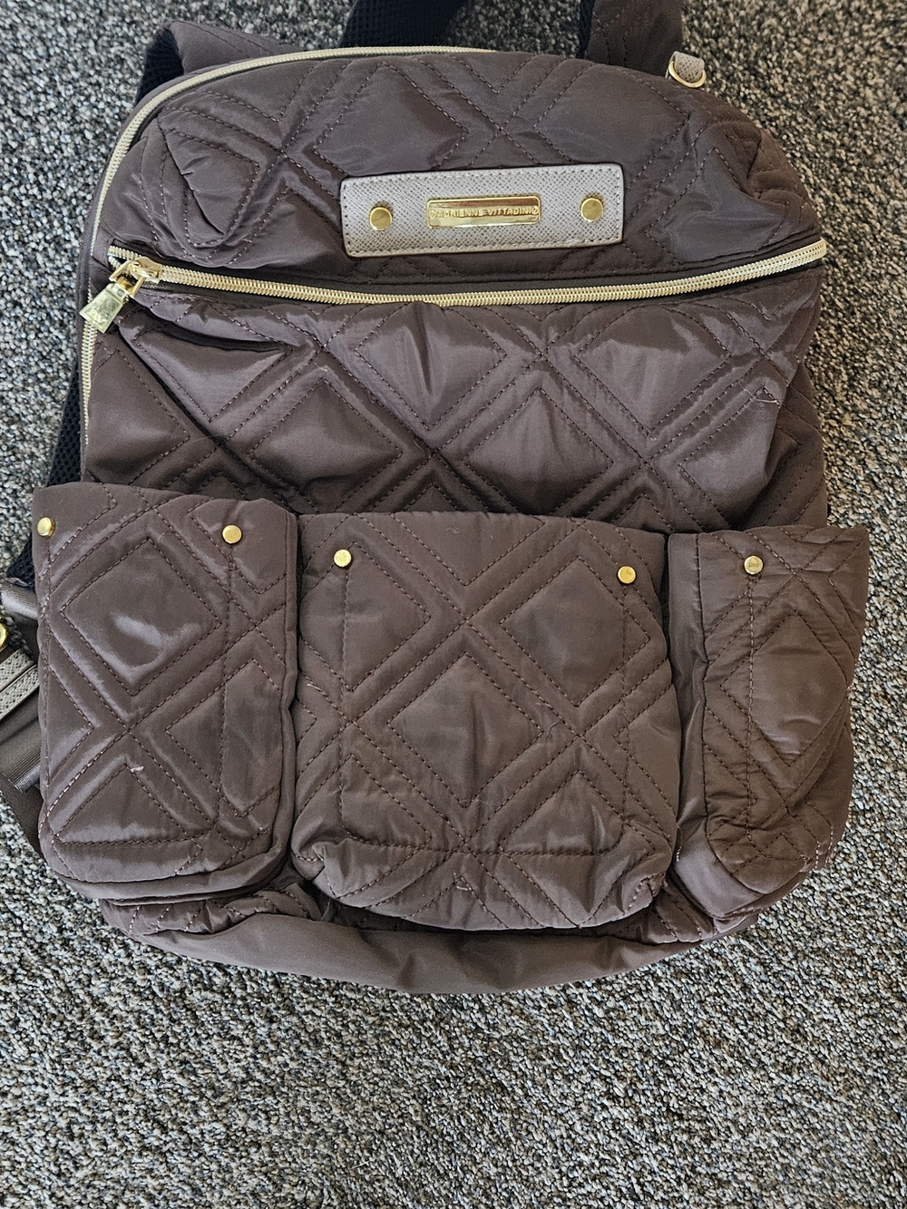 Adrienne Vittadini Quilted Chocolate Brown Backpack with Gold Hardware